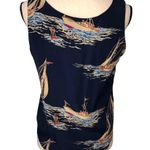 Vintage Womens Top Size 8 Nautical Sailing Ocean Tank Navy Blue Yacht Made USA Photo 2
