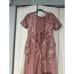 Pink Lace Embroidered Short Sleeve Midi Dress With Tulle Overlay & Ribbon Tie Ba Size undefined Photo 4