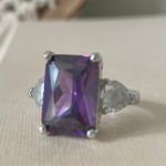 Large Purple Emerald Cut Stone Silver Ring “Violette” China Amethyst Art Deco Jewelry Photo 3
