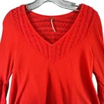 Free People Parisian Nights Top XS Red Orange Ribbed Eyelet Bell Sleeve Bohemian Photo 3