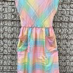 Vintage 80s Malouf Petite Bright Pastel Madras Plaid Dress with Pockets Size 8 Pink Size M Photo 0