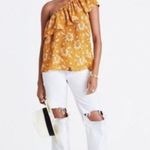 Madewell Silk One-Shoulder Ruffle Top in Yellow Assam Floral S Photo 1