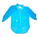 CCC Turquoise Tie Front Cutout Back Blouse Medium Statementwear Sheer Urban Chic Blue Photo 6