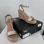 INC Maverickp Faux Leather Ankle Strap Wedge Sandals Gold size 10 Studded Photo 0