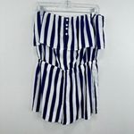 Lulus ‎ Striped Strapless Romper Women's Size L Blue White Ruffle Layered Casual Photo 2