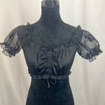 Elegant Black Sheer Floral Print Puff sleeves cropped top woman’s size small Photo 0