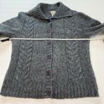 LL Bean Blue Gray Cable Marled Collar Button Wool Blend Cardigan Sweater MEDIUM Photo 5