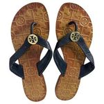 Tory Burch  Thora Black Leather Flip Flop Thong Gold Hardware Sandals Women's 7 Photo 0