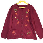Classic Elements Autumn Leaf Burgundy Sweater Embroidered Grandmacore Fall Style Photo 0