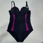 Torrid  Neon Pink & Black Lattice Push Up One Piece Swimsuit Size 2 Photo 8