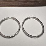 Kenneth Jay Lane Pave Crystal Hoop Pierced Earrings Signed KJL Silver Photo 0