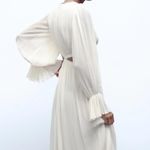 ZARA dress midi bohemian ivory cream cut out pleated wide sleeve wedding summer Photo 8