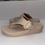 FitFlop  Thong Sandals Womens US 11 EU 43 Lulu Covered Buckle Beige Leather Slide Photo 8