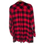 Soft Surroundings Red Black Buffalo Plaid Faux Leather Pocket Detail Button Up T Photo 1