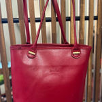 Longchamp  VTG Red Leather Double Strap Shoulder Tote Shopper Bag - READ Photo 0