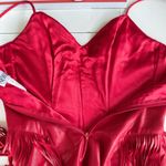 Vintage New Leaf Cherry Red Faux Leather Bodycon Corset Fringe Mini Dress Sz 3/4 Photo 5