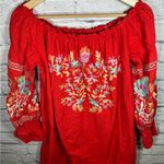 Free People Red Fleur Du Jour off the shoulder embroidered floral dress small Photo 5