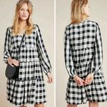 Anthropologie Maeve Amber Plaid Tiered Tunic Dress Black White Red Size XS Photo 1