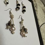 Lot Of 3 Pretty Silver Tone Faux Pearl Beaded Bead Dangle Drop Pierced Earrings Photo 5