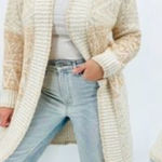 Joie  Beige Duster Knit Cardigan Open Front Longline Nordic Geometric Print Wool Photo 0