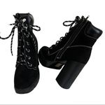 Soda  Black Lace Boots Vegan Suede Zipper White Stitching Womens Size 8 Photo 4