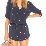 Cloth & Stone Anthropologie  Star Wrap Romper XS Navy Blue Boho Celestial Preppy Photo 0