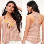 Free People Frida Floral Embroidered Striped Wrap Gauzy Knit Tank Top, Sz Medium Photo 11