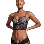 Victoria's Secret NWT--DREAM ANGELS Stunning black and pink corset top, lightly lined, heritage lace ribbon bra top, brand new, size medium DD Photo 2