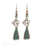 Blue Pink Beaded Boho Long Tassel Brass Tome Dangle Fashion Earrings NEW Photo 0