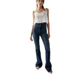 Free People We The Free Jayde Jeans Dark Wash Stretch Denim Hi Rise Pintucks Flare Photo 2