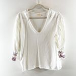 Nation Ltd  100% Cotton Puff Sleeve V-Neck 3/4 Blouse Tee Shirt White Medium Photo 2