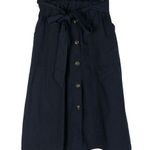 Boutique Navy Blue High Waist Button Front A-Line Midi Skirt XS Photo 0