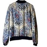 Free People Daytrip Blue Red Tan White Printed Bomber Jacket Large OB548451 Photo 7