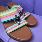 Anne Klein Hayda Striped Stretch Blocky Platform Wedge Pump Summer Sandals 11M Photo 1