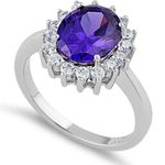 Sterling Silver SIZE 8 925  Dark Purple Oval CZ Ring Photo 0