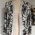 White & Black Long Sleeve Open Front Cardigan by Lyn Size L Photo 0