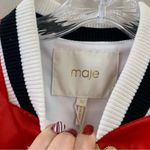 Maje  Betty Satin Embroidered Parrot Floral Red/White Satin Bomber Jacket Photo 5
