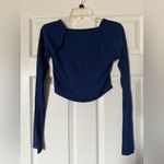 Urban Outfitters  “You Wish” Graphic Fitted Long Sleeve Crop Top Navy Blue Size M Photo 5