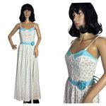 Vintage 60's spring meadow dress in white & blue froral circular XS Photo 1