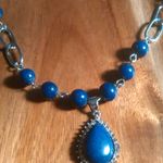 Lapis Lazuli and White Austrian Crystal Silvertone Paperclip Necklace Photo 13