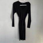 VERO MODA  Ribbed Sweate Dress Medium New Black V-Neck Belted Long Sleeve Photo 1
