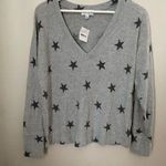 Socialite  Top Long Sleeve Fleece Soft Star Print Gray Casual V-Neck Cozy Neutral Photo 0