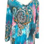 Simply Obsessed Paisley Print Teal and Pink Women's Top Blue Size L Photo 0