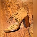 Gianni Bini Brown Chunky Heel Leather Open Toe Sandal Bootie Photo 2