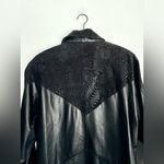 Vintage 80s Pelle Black Leather Trench Coat Shoulder Pads Suede Embossed Trim M Size M Photo 8