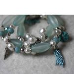 NWOT 3 Stackable Sea & Sand Ocean Blue Bead Multi Charms 5" Stretch Bracelets Photo 1