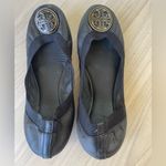 Tory Burch Black Leather Flats with Gold Logo Photo 1