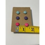 None Fabric Covered Button Earrings Stud Set Pink Purple‎ Teal Blue Polka Dots Round Photo 3