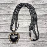 None Multi Strand Bead Necklace Silver Tone Black Large Heart Pendant Whimsigoth Photo 7