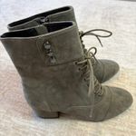 Botkier Lace Up Ankle Boots Women Olive Green Suede Buttons Heeled Booties 6.5 Photo 3